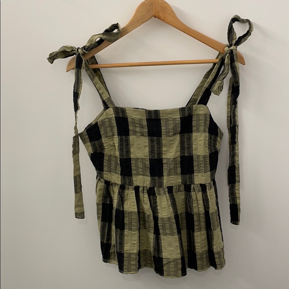 Green and black gingham summer top